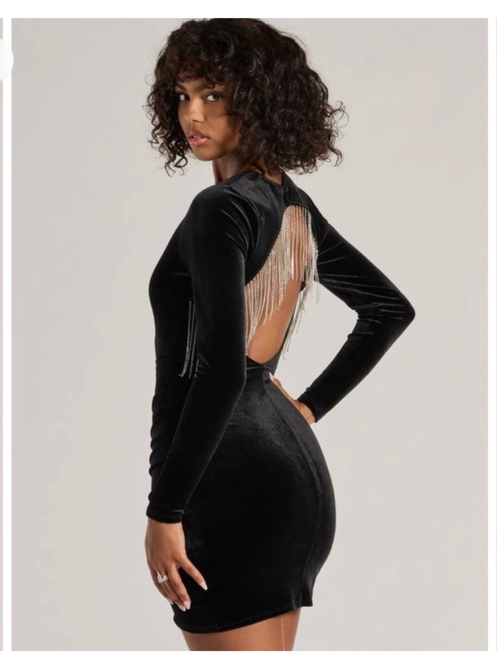 Rhinestone Fringe Backless Velvet Mini Dress Size Small